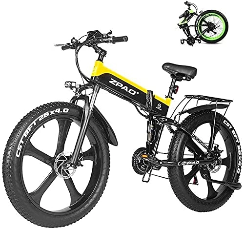 Vélos électriques : Vélo de Neige électrique, vélo de Montagne électrique 26 Pouces 1000w 48v 12.8Ah Pliage Gras Pneu de Neige vélo E-vélo pédale d'assistance au Lithium
