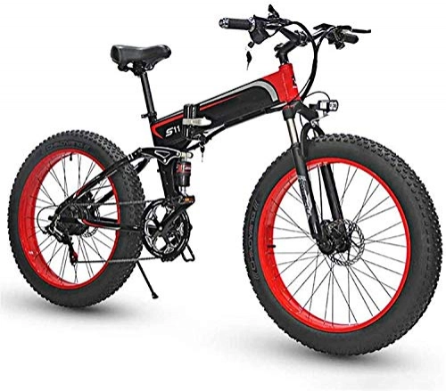 Vélos électriques : Vélo de neige électrique, vélo électrique pliant adulte à 7 vitesses de montagne électrique à 7 vitesses, vélo électrique de 26 pouces / de navette électrique à vélo électrique avec moteur 350W, Rouge