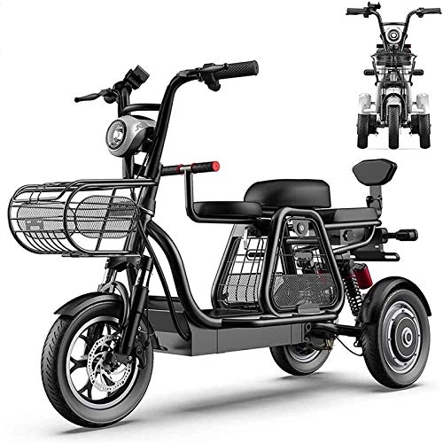 Vélos électriques : Vélo de neige électrique, Vélos électriques pour adultes 12 '' avec 48V Détachable Lithium Lon Batterie 3 roues mobilité Scooter avec siège enfant et LED Light City Vélo pour achats à domicile Utilisa