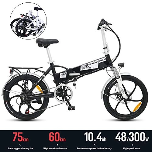 Vélos électriques : Vélo Electrique 20" E-Bike Pliant 48V 300W Batterie Au Lithium Grande Capacité - Ville Léger Vélo avec Moyeu Shimano 7 Vitesses, Convient pour Les Voyages, pour Aller Et Revenir du Travail, Noir