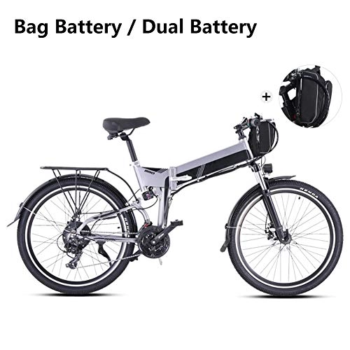 Vélos électriques : Vélo Pliable Électrique, 26 Pouces Vélo De Montagne Électrique, 2 Pièces 12.8A Batterie Au Lithium Inclus, Gris