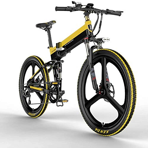 Vélos électriques : Vélo Électrique 26 Pouces City E-Bike Pliant 400W avec Batterie au Lithium 48V 10, 4Ah Vitesse jusqu'à 30 km / h, Vélo de Montagne Autonomie 100km, VTT pour Adultes (EU Stock) (Jaune)