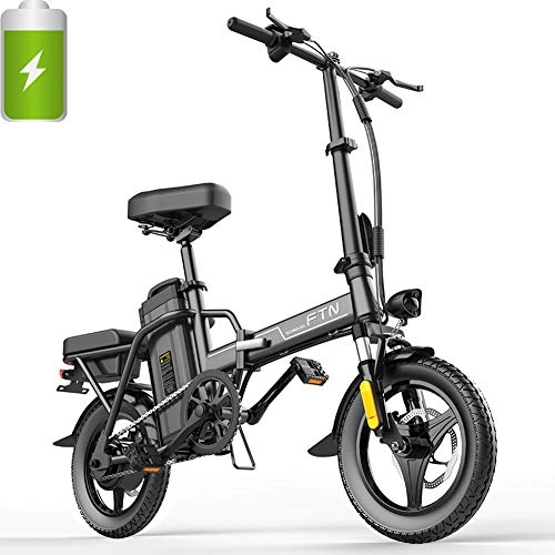 Vélos électriques : Vélo Électrique Pliant 350W, 14" E-Bike City Adulte, Vitesse jusqu'à 25km / h, Longue Portée 60 à 80 km, 48V 15Ah Batterie, Ebike Adulte, Noir