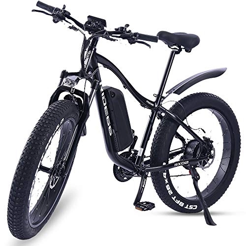 Vélos électriques : Vélo Électrique VTT 26 Pouces E- Bike Vélo De Montagne Fat Tire Batterie Au Lithium 48V 8Ah avec Moteur 1000W Et Bicycle Électrique 21 Vitesses pour Hommes Femmes Adultes, Black