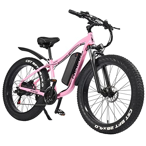Vélos électriques : Vélo Électrique VTT Montagne E-Bike pour Homme Femme, 26 * 4.0 Pouces Fat Bike 48V 16Ah Batterie de Haute qualité (Rose)