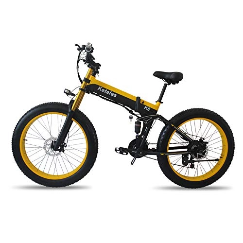 Vélos électriques : Vélo électrique 1000w 48v 15ah Vélo De Montagne électrique Gros Pneu Vélo De Neige 26"4.0 Pneu E-Bike Shimano 21 Vitesses Fourche à Suspension Améliorée (Jaune)