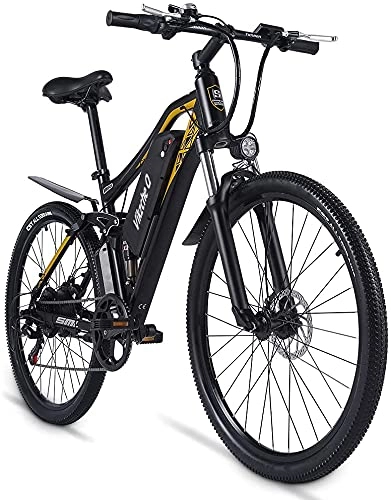 Vélos électriques : Vélo électrique 26" avec batterie au lithium amovible 48 V / 15 Ah, suspension complète, Shimano 7 vitesses, 500 W (Vikzche Q))