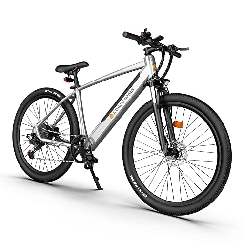 Vélos électriques : Vélo électrique ADO D30C 27, 5" - Conforme à l'UE - 25 km / h - Vélo avec Fourche de Suspension VTT - Batterie 36 V 10, 4 Ah - Moteur 250 W - Shimano 9 Vitesses - Endurance 90 km / h - Argent