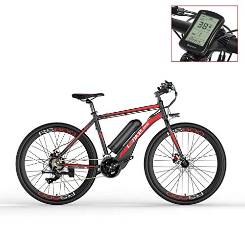 Vélos électriques : Vélo électrique de RS600 700C, batterie de 36V 20Ah, frein à disque des deux, cadre en alliage d'aluminium, endurance jusqu'à 70km, 20-35km / h, vélo de route. (Red-LCD, Plus 1 batterie de rechange)