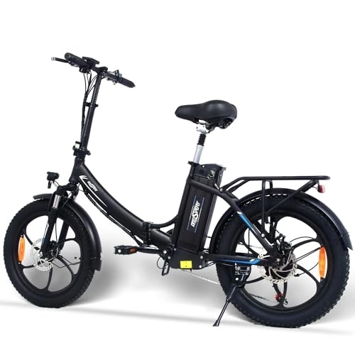 Vélos électriques : Vélo électrique E Bike Femmes Hommes, 20 x 3.0 '' E-Bike Vélo Pliant Tout Terrain | Moteur 250W | Batterie Lithium 48V 10.4AH 50KM | Shimano 7 Vitesses | Marquage CE