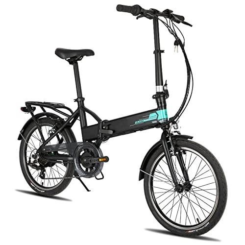 Vélos électriques : Vélo électrique HILAND 20" - Avec moteur de 250 W - Batterie au lithium 36 V - Avec circuit Shimano à 7 vitesses - Vélo pliant léger en aluminium avec lumière pour homme et femme