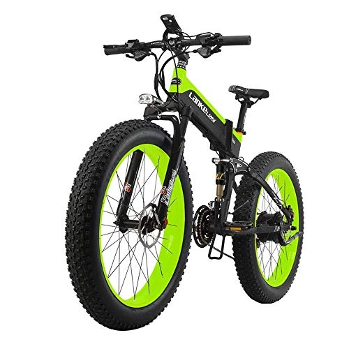 Vélos électriques : Vélo électrique pliable 500W vitesse 40 km / h, 26 x 4 pouces gros pneus autonomie 80 km, avec batterie 48V Shimano 27 vitesses pour hommes femmes Vélo de ville en aluminium [EU STOCK] (Vert)