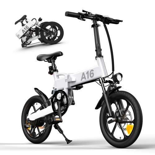 Vélos électriques : Vélo électrique Pliable ADO A16, Pouces 16"& 1.95" / avec Moteur 250W, Batterie Amovible 36V / 7.8Ah, boîte de Vitesses Shimano 7 Vitesses, Vitesse de Pointe 25km / h (Blanc, 16 * 1.95 Pouces)