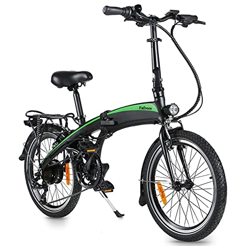 Vélos électriques : Vélo électrique pliable de 20 pouces - Vélo électrique avec lumière LED - Capacité de charge : 120 kg - Noir et vert - Batterie 7, 5 Ah