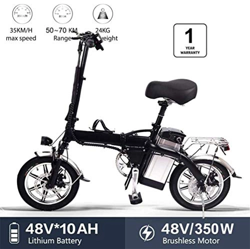 Vélos électriques : Vélo électrique pliable pour adultes – 14" Mini Ebike 350 W 48 V 10 Ah batterie au lithium avec écran d'affichage support de téléphone double frein à disque électrique VTT vélo électrique Noir