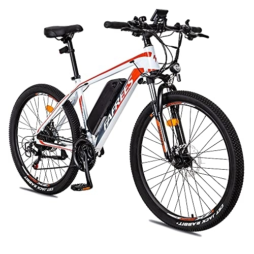 Vélos électriques : Vélo électrique pour adultes, VTT électrique avec porte-bagages arrière, batterie amovible 36 V 10 Ah, moteur 250 W, 21 vitesses, vélo de ville (blanc)
