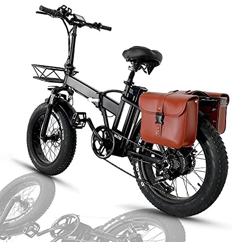 Vélos électriques : Vélo électrique pour Hommes, 20 * 4.0 Pouces vélo de Montagne à pneus Larges, Batterie au Lithium Amovible 48V 15AH, Frein à Disque, avec Feu Stop, Ebike Tout-Terrain, + Bag