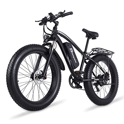 Vélos électriques : Vélo électrique Shengmilo 48V, MX02S, Couple 95N∙M, vélo de Montagne électrique Shimano 7 Vitesses pour Adultes, Double Frein hydraulique, vélos électriques 26 * 4.0 Fat Tire (Noir)