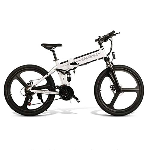 Vélos électriques : Vélo électrique-VTT électrique de 26 pouces avec batterie au lithium 48V 8Ah, changement de vitesse Shimano à 21 vitesses et freins à disque à absorption des chocs haute résistance ( Color : White )