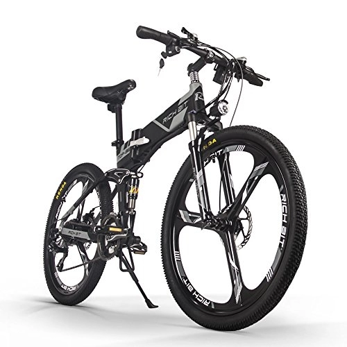 Vélos électriques : Vélo électrique vélo de Montagne électrique 36v 12.8ah Batterie au Lithium Shimano 21 Vitesses Pliant 26 ''ebike vélo de Ville (Black Gray)