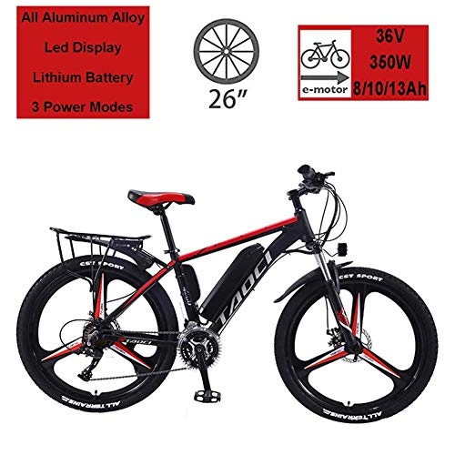 Vélos électriques : Vélos Électriques 26" pour Adulte, VTT en Alliage de Magnésium Vélos Tout Terrain, Batterie au Lithium-ION Amovible 350W 36V 13Ah Vélo de Montagne pour Homme(3 Couleurs), Rouge, 13Ah80Km