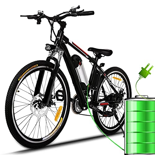 Vélos électriques : Vélos électriques, 26" VTT électriques pour Adultes avec Moteur 250W, Batterie 36V, 8Ah Amovible Batterie au Lithium-ION de Grande Capacité, 21 Vitesses E Bike (Noir Foncé)