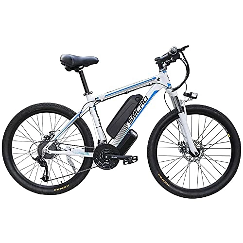 Vélos électriques : Vélos électriques Pour Adultes, Ip54 étanche 350w Alliage D'aluminium Bicyclette En Alliage D'aluminium Amovible 48v / 13ah Lithium-ion Batterie Vélo De Montagne / Commute Ebike(Color:blanc bleu)