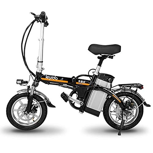 Vélos électriques : Vélos électriques Vélo Électrique Portable 14 '' Smart Folding Aluminium avec moteur lithium-ion de 48v E-bike 400w puissant moteur maximum Vélos à double amortisseur avec frein à disque, Noir, 150KM