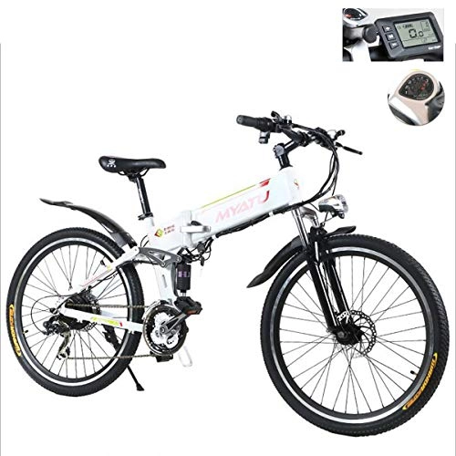Vélos électriques : W&TT 21 Vitesses 36V 12A 250W Adulte Pliant pdale Assist vlo lectrique E-Bike 26 Pouces Multi-tape rglable Amortisseur Avant Fourche VTT avec cran LCD HD, White