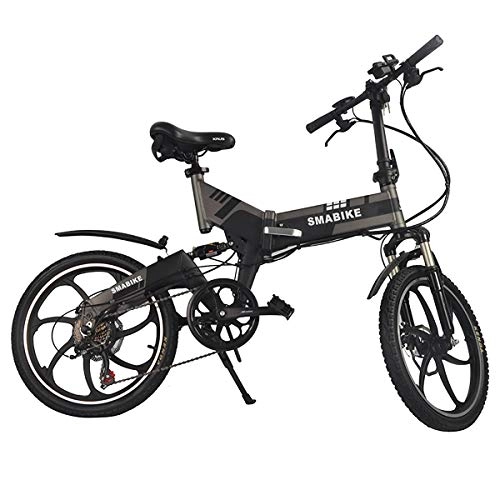 Vélos électriques : W&TT Pliage E-Bike intgr 48V 250W Haute Puissance Batterie 7 Vitesses lectrique VTT vlo de Banlieue 20 Pouces avec Double Freins Disque et LCD 3 Vitesses Smart Meter, Black