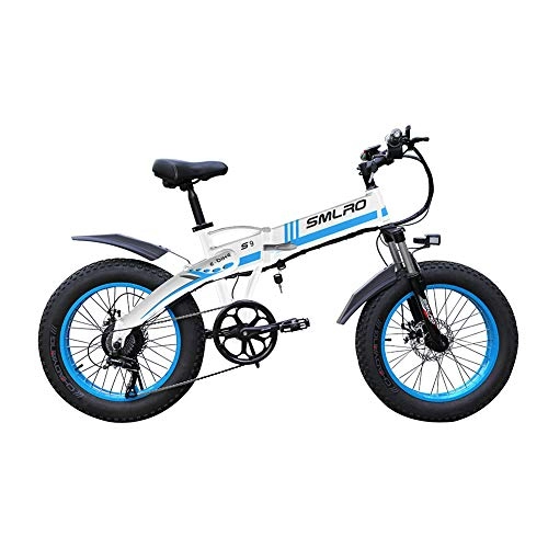 Vélos électriques : WFIZNB Pliant vélo électrique Gros Pneu VTT Hommes 48V 10Ah Battery35km / h Ebike 20 Pouces 7 Vitesses Fat Tire E Vélo électrique Vélo 1000W, Bleu
