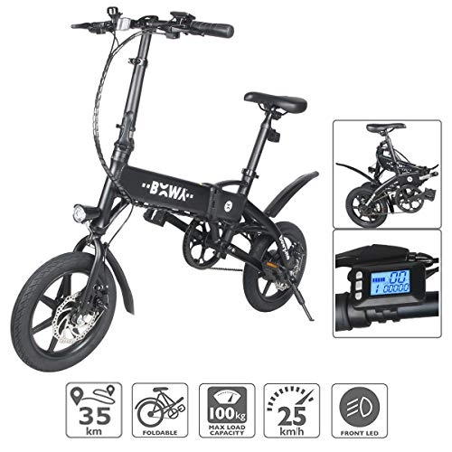 Vélos électriques : Windway Vlo lectrique Pliant A Assistance Vlo Pliable avec LED pour Enfants et Adultes Vlo de Ville E-Bike 14 Pouces 240W Automonie 35-50 KM Lger (Noir)