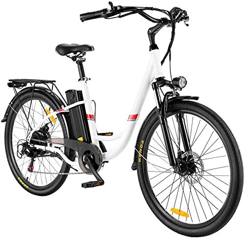 Vélos électriques : WINICE Vélo Electrique 26 Pouces Vélo électrique pour Adultes, 250W E-Bike Vélo de Ville Vélo Électrique avec Batterie Lithium-ION 8Ah Amovible, Shimano 7 Vitesses (Blanc)