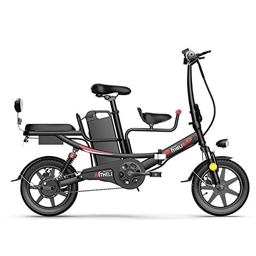 Vélos électriques : WM Adulte 14 Pouces vélo électrique Pliant Batterie au Lithium Voiture électrique Mini Voiture Parent-Enfant 48v 400w cyclomoteur, Noir
