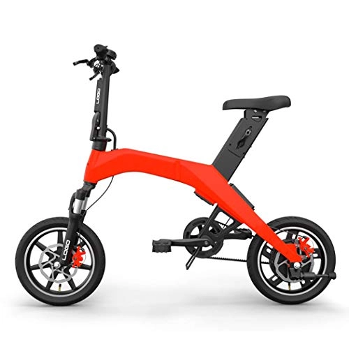 Vélos électriques : Wu's Vlo lectrique Pliant, Batterie Lithium-ION, Freins Disque Avant Et Arrire, cran LCD, 25KM / H, Amortisseur, Roue Monopice, Autonomie De 15KM 20KM, Red