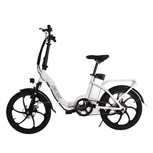 Vélos électriques : Wu's Vlo lectrique Pliant De 20 Pouces, Batterie Lithium ION Amovible, Freins Disque, cran LCD, 30KM / H, Plage De Conduite De 50 60 Km, Corps en Alliage D'aluminium, White