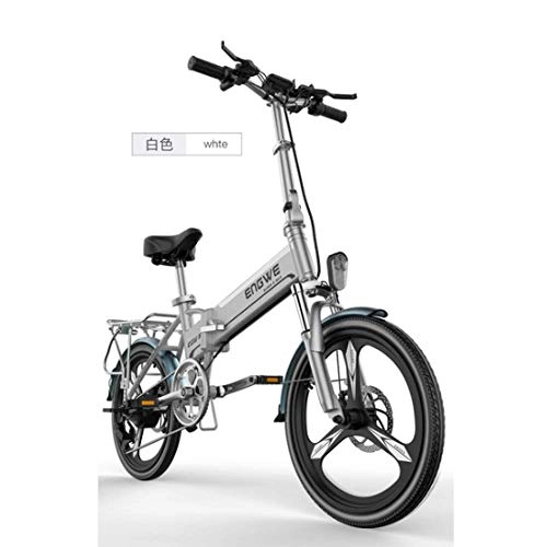 Vélos électriques : WXJWPZ Vélo électrique Pliant 20 Pouces Vélo électrique en Aluminium Vélo électrique Pliant 400 W Puissant Mottor 48V10A Batterie 32 Km / H, White