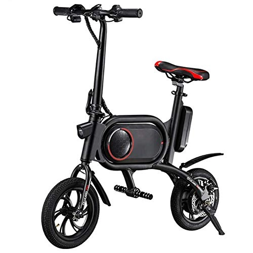 Vélos électriques : WXX Fold Portable Pliant vélo électrique, 12 Pouces 36V E-Bike avec 5.2Ah Batterie au Lithium 350W Ville de vélos, Double Disque de Frein (Capacité de Charge: 120 kg), Black Red