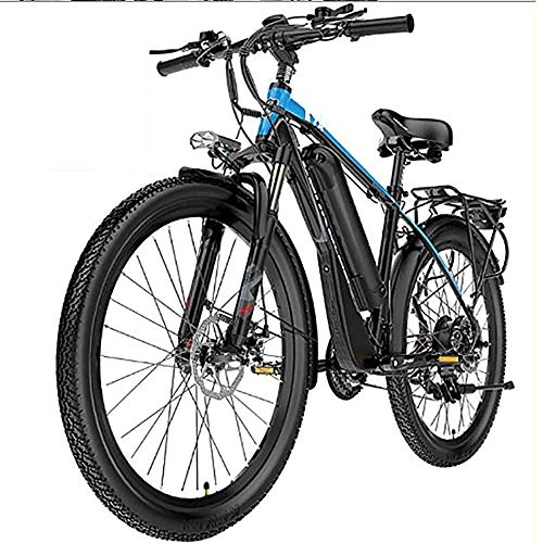 Vélos électriques : WXX VTT Électrique avec Siège Arrière, 26"Imperméable Vélo Électrique 21 Vitesses, avec 400W Amovible 48V 13Ah Lithium-ION Batterie Vélo Ebike, Black Blue, 48v13AH