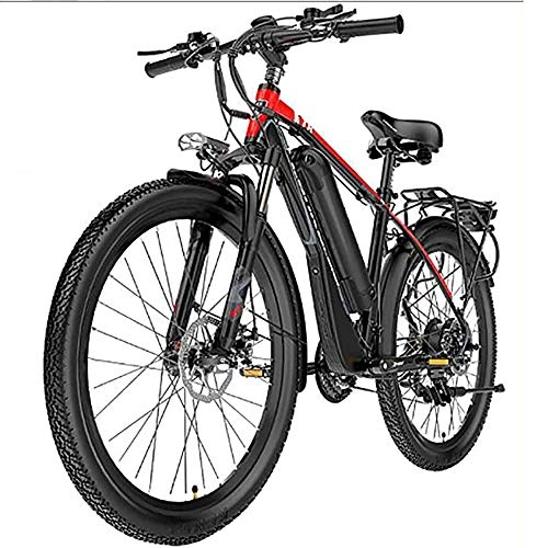 Vélos électriques : WXX VTT Électrique avec Siège Arrière, 26"Imperméable Vélo Électrique 21 Vitesses, avec 400W Amovible 48V 13Ah Lithium-ION Batterie Vélo Ebike, Black Red, 48v13AH