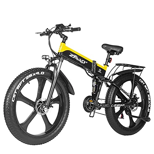 Vélos électriques : WZW MX3 1000W Pliant Vélo Électrique pour Adultes 48V17Ah 4.0 Gros Pneu Montagne Vélo électrique Trousse avec USB 21 La Vitesse Engrenages Hommes Femmes Électrique Bicyclette (Couleur : Jaune)