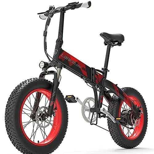 Vélos électriques : X2000 vélo électrique Pliant 20 Pouces Gros Pneu 48v * 12, 8Ah Batterie écran LCD Vélo électrique à 7 Vitesses, autonomie de la Batterie jusqu'à 50 kilomètres (Noir Rouge)
