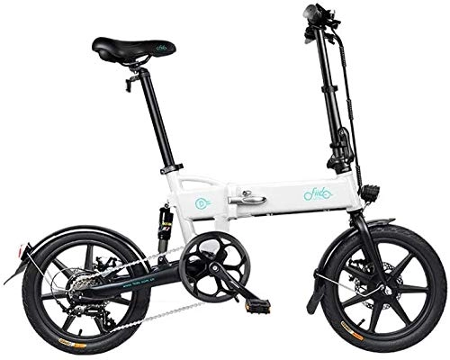 Vélos électriques : XBSLJ Vélo Électrique Pliable, Vélos électriques pour Adulte Moteur 250W Watt 6 Vitesses Shift Pneus de 16 Pouces pour Adultes et Adolescents Se déplacer en Ville en Plein air-Blanc