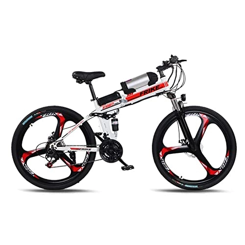 Vélos électriques : XINSENDA Electric Mountain Bicycle 26 Pouces Pliage D'évitement avec Une Batterie De Lithium Amovible De Roue Intégrée 36V 10AH Batterie Au Lithium Amovible pour Les Adultes Unisexe, White / Red