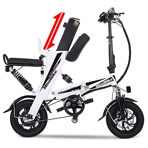 Vélos électriques : XINSENDA Mini Vélo Électrique Pliant Vélo Électrique De 12 Pouces 48V 15AH EBIKE avec Siège Réversible Et Batterie Amovitable, Blanc