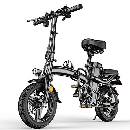 Vélos électriques : YALIXI Vélo Électrique 14 Pouces Adulte Pliable E-Bike Ville Banlieue Vélo Électrique Assisté avec Batterie Au Lithium Amovible 48V, Noir, 48V10Ah