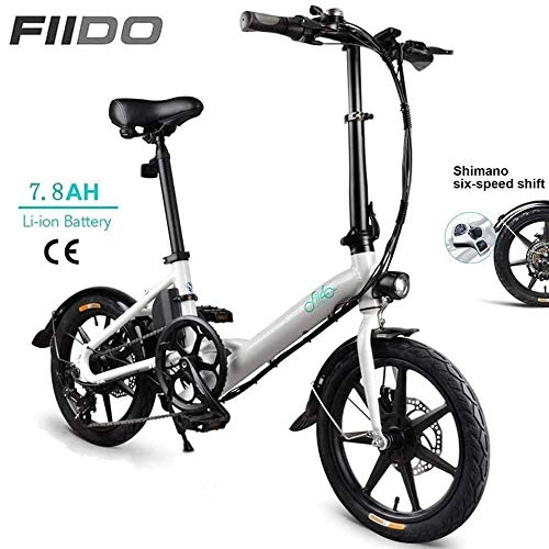 Vélos électriques : YANGMAN-L Électrique Ebike 16" Vélo Pliant 36V / 7Ah Batterie 250W Moteur 15, 6 MPH Vitesse Maximum 25 km Plage 6 Vitesses Shifter vélo pour Adultes, Blanc