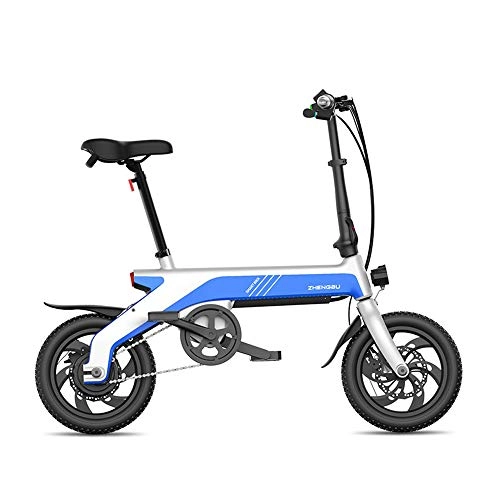 Vélos électriques : YPYJ 12 Pouces Vlo lectrique Vlo De Batterie Ultra-Batterie Au Lithium Lumire Pliage Petite Voiture lectrique, Bleu