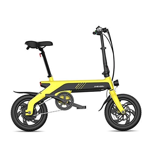 Vélos électriques : YPYJ 12 Pouces Vlo lectrique Vlo De Batterie Ultra-Batterie Au Lithium Lumire Pliage Petite Voiture lectrique, Jaune
