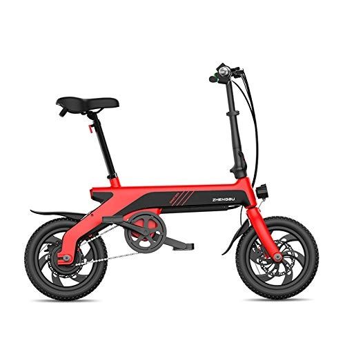Vélos électriques : YPYJ 12 Pouces Vlo lectrique Vlo De Batterie Ultra-Batterie Au Lithium Lumire Pliage Petite Voiture lectrique, Rouge
